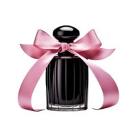 ai genererad svart glas parfym flaska och rosa band isolerat på transparent bakgrund png