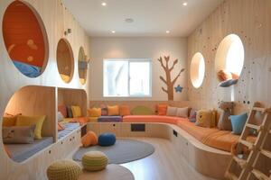 AI generated Modern Fantasyland. A stylish, child-centric room designed for learning, playing, and dreaming photo