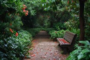 ai generado romántico escapada en un lozano jardín, ideal para tema de amor publicidad foto