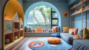 AI generated Modern Fantasyland. A stylish, child-centric room designed for learning, playing, and dreaming photo