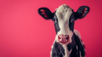 AI generated minimalist vivid advertisment background with cute cow and copy space photo