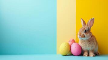 AI generated minimalist vivid advertisment easter background with copy space photo