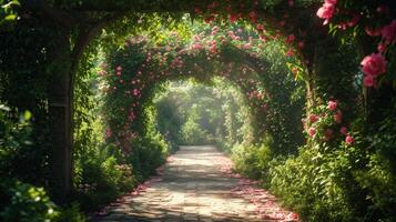 ai generado romántico escapada en un lozano jardín, ideal para tema de amor publicidad foto