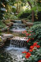 ai generado romántico escapada en un lozano jardín, ideal para tema de amor publicidad foto