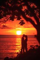 AI generated Sunset Serenity Love blossoms in the glow of a breathtaking sunset photo