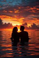 AI generated Sunset Serenity Love blossoms in the glow of a breathtaking sunset photo