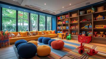 AI generated Toy-Filled Oasis A chic, modern backdrop with ample space for kids' playful activities photo