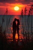 AI generated Sunset Serenity Love blossoms in the glow of a breathtaking sunset photo