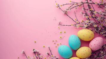 AI generated minimalist vivid advertisment easter background with copy space photo