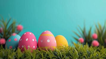 AI generated minimalist vivid advertisment easter background with copy space photo