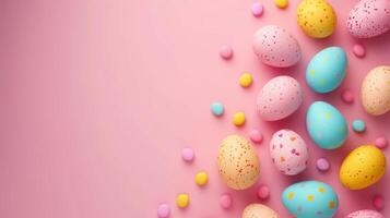 AI generated minimalist vivid advertisment easter background with copy space photo