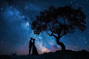 AI generated Lovers under the stars, offering an enchanting background for advertising photo