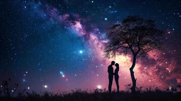 AI generated Lovers under the stars, offering an enchanting background for advertising photo