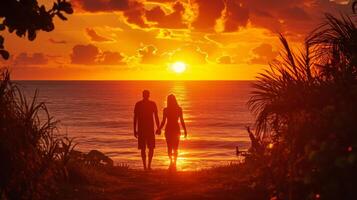 AI generated Sunset Serenity Love blossoms in the glow of a breathtaking sunset photo