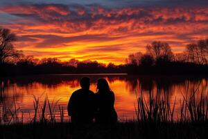 AI generated Sunset Serenity Love blossoms in the glow of a breathtaking sunset photo