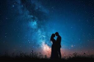 AI generated Lovers under the stars, offering an enchanting background for advertising photo