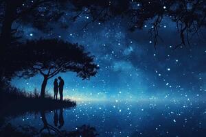 AI generated Lovers under the stars, offering an enchanting background for advertising photo