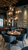 AI generated A chic, modern interior invites patrons to indulge in a stylish dining rendezvous photo