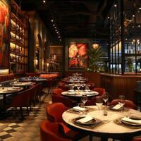 AI generated A chic, modern interior invites patrons to indulge in a stylish dining rendezvous photo