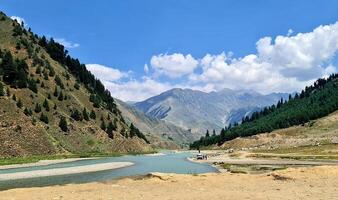 lake in mountains blue sky and clouds photo