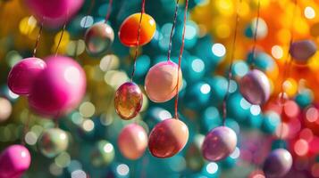 AI generated Create a festive mood with a captivating photo of Easter eggs cascading down