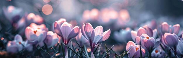 AI generated colorful crocuses blooming in the background flower photo