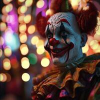 AI generated clown from the carnival at night photo