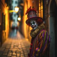 AI generated clown from the carnival at night photo