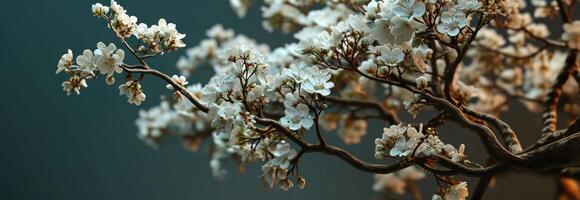 ai generado un árbol en el primavera con blanco floraciones en eso foto