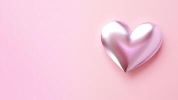 AI generated Mother's day background. Silver heart on pink background. photo
