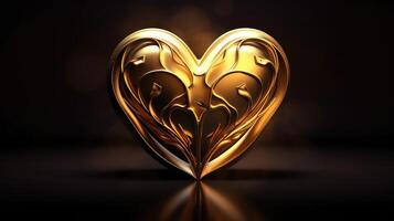 AI generated Golden heart on black background. Valentine's day concept. photo