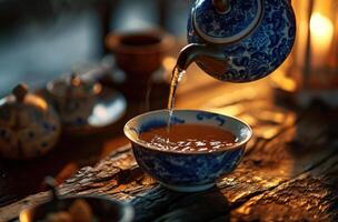 AI generated wallpaper tea pouring photo