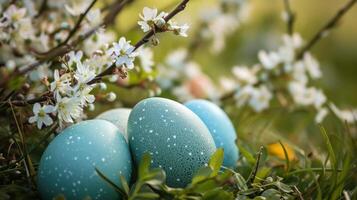 ai generado Pascua de Resurrección con un explosión de floreciente flores complementado foto