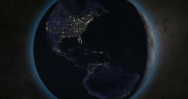 View from outer space of planet earth in the night in the american continent video