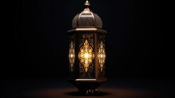 ai generado islámico linterna en oscuro fondo, Ramadán Mubarak linterna foto