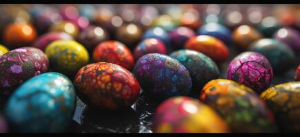 AI generated many colored eggs in rows photo