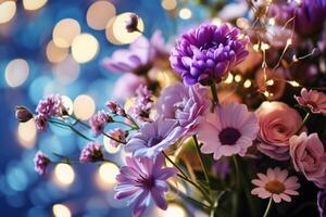 AI generated floral bouquet of flowers with glimmering lights photo