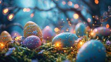 AI generated Easter with an explosion of blooming flowers complemented photo