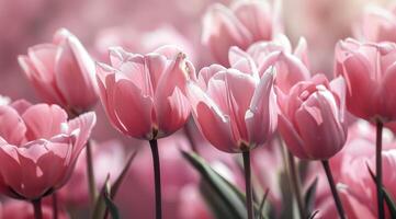 AI generated pink tulips against pink background copy space for text photo