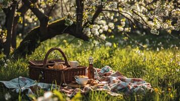 AI generated Picnic Amid Blossoms photo