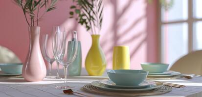 AI generated table setting with pastel colored vase photo