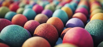 AI generated many colored eggs in rows photo