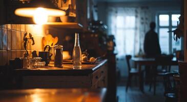 AI generated kitchen still life, blurred, dreamlike atmosphere photo