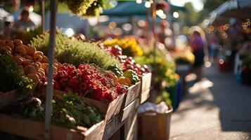 AI generated springtime market filled with fresh produce, flowers photo