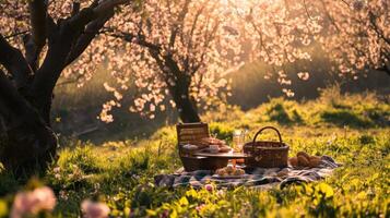 AI generated Picnic Amid Blossoms photo