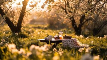 AI generated Picnic Amid Blossoms photo