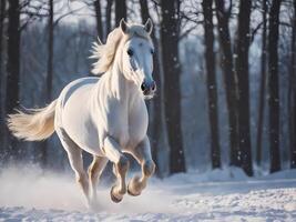 AI generated Wild Horse Running Through Snowcovered Field photo