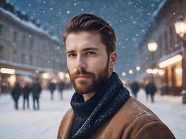 AI generated Young Man In Snowy Winter photo