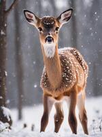 ai generado linda ciervo con nieve antecedentes foto
