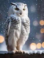 AI generated Snowy Owl With Snow Background photo